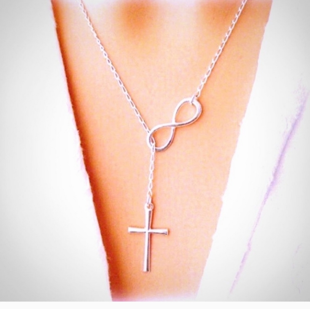 Silver Cross & Infinity Slide Necklace Women's OS
